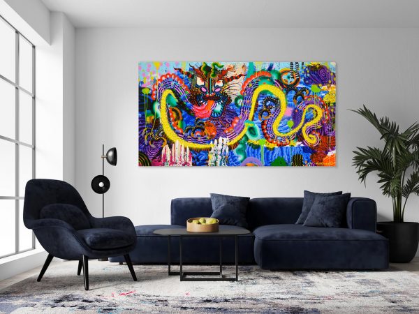 Dragon, 95x180cm, acrylic colors on canvas, Vuk Vuckovic - - in the living room